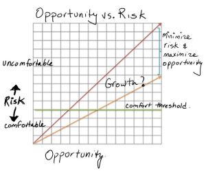 Lines show 2 possible relationships between opportunity and risk.